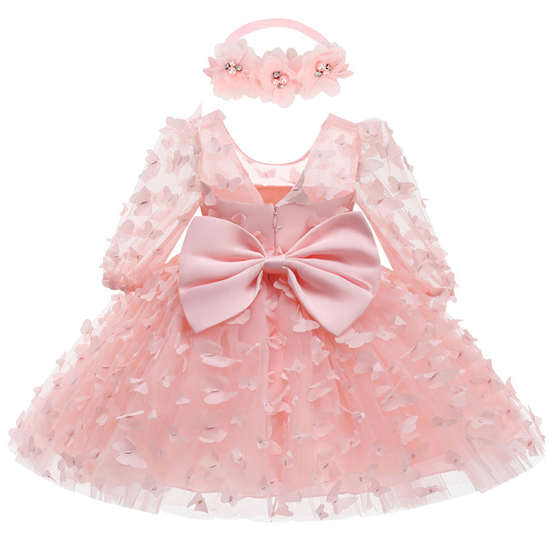 Princess Baby Girls Flower Bowknot Dress Infant 1st Year Birthday Party Wedding Baby Dresses