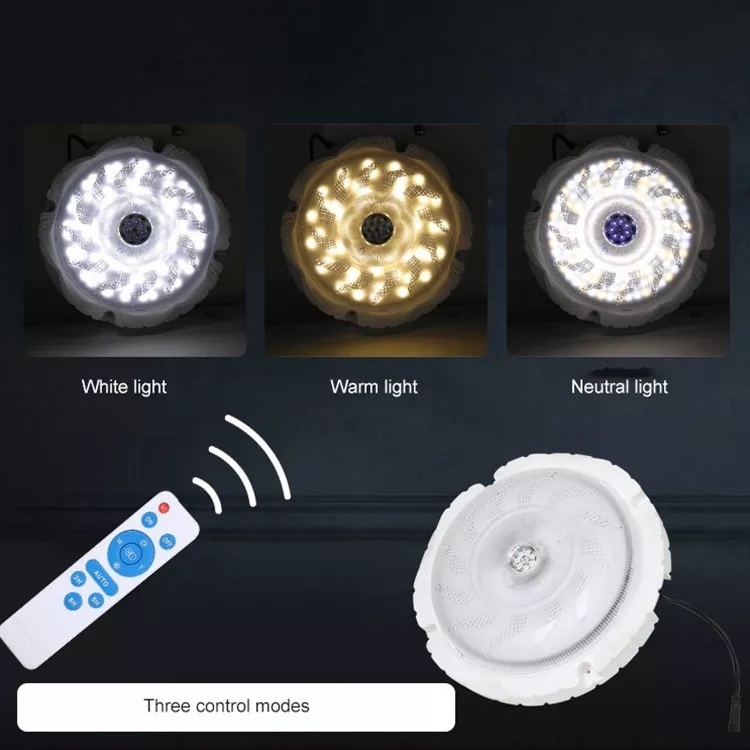 Intelligent Rechargeable Three Colors IP66 Waterproof ABS Motion Sensor Remote Control 50w 100w 200w LED Solar Ceiling Light