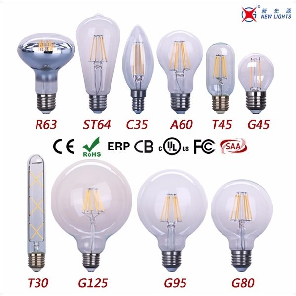 Longyue G45 Led Filament Bulb 4w 6w Home Cafe Hotel Vintage Edison Clear Amber Gold Glass Tubular Light