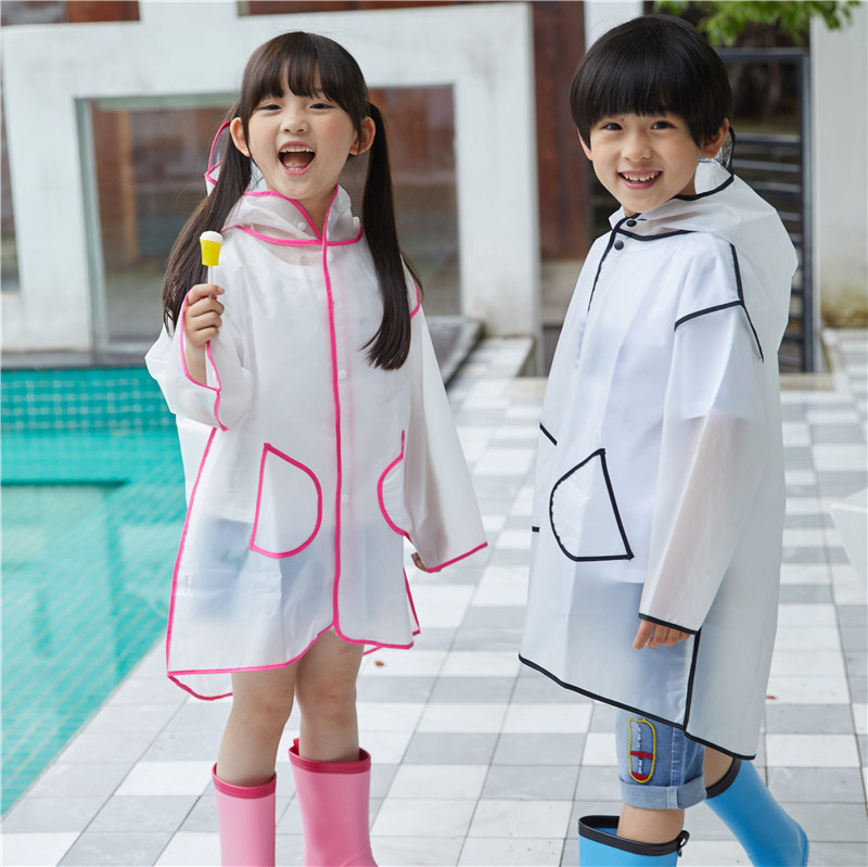 Kids Toddler Children Fashion Clean Transparent Long Hooded Edge Clear Waterproof Rain Poncho Jacket Raincoats for Boys Girls