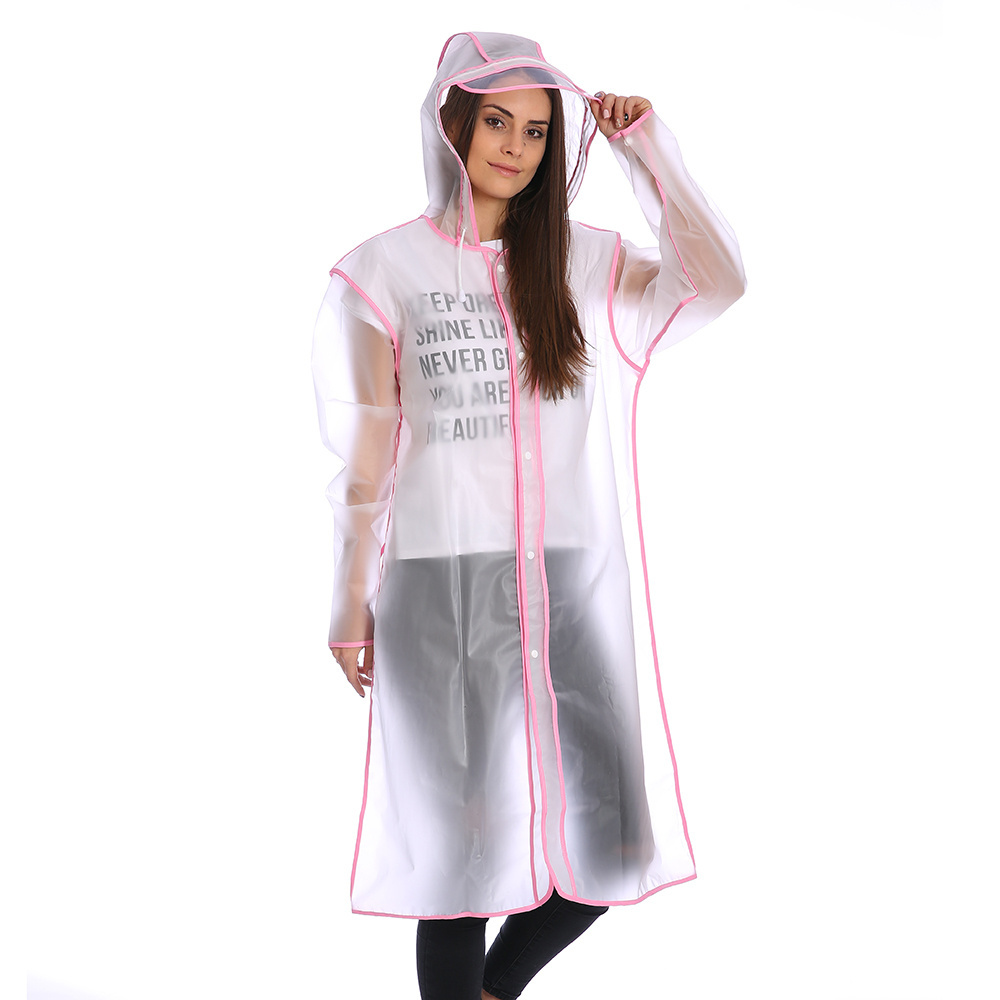 Wholesale Adult Transparent Plastic Raincoat Fashion Clear Long Rain Jacket Ladies Durable Raincoats With Hood