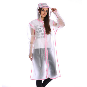 Wholesale Adult Transparent Plastic Raincoat Fashion Clear Long Rain Jacket Ladies Durable Raincoats With Hood