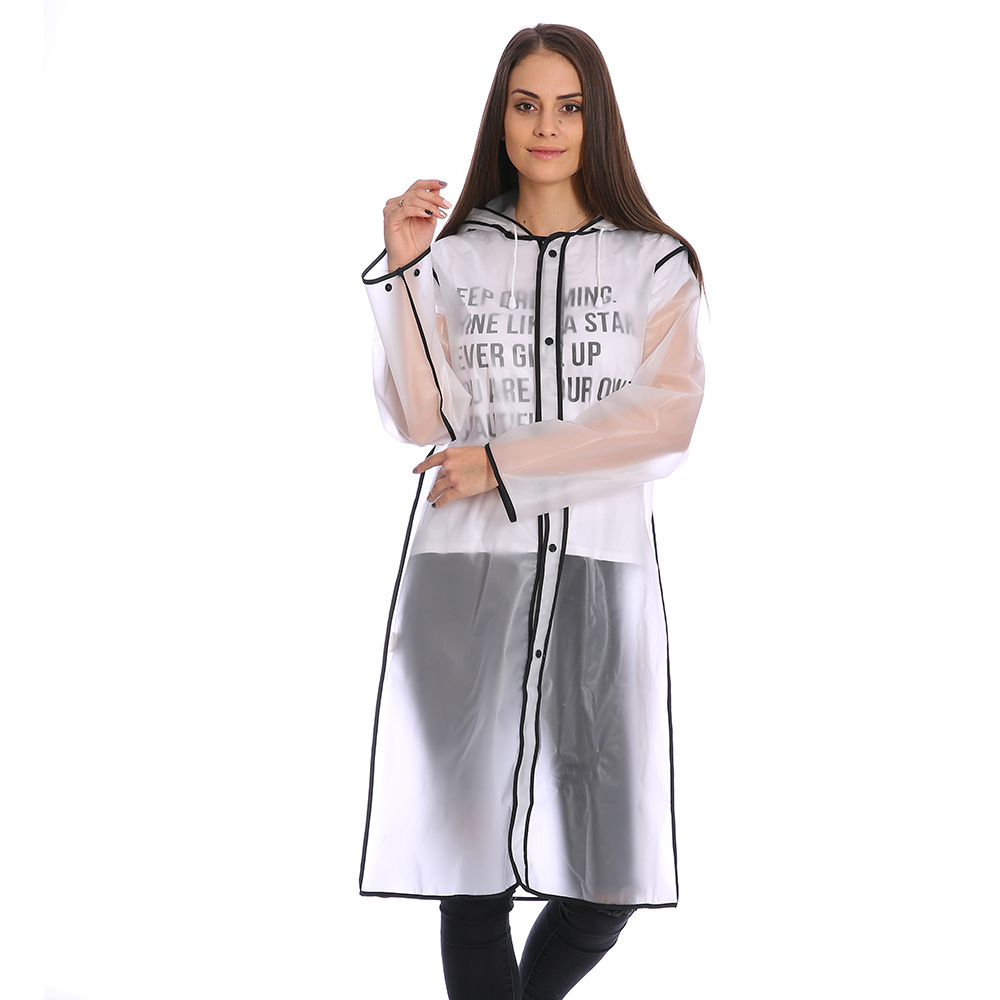 Wholesale Adult Transparent Plastic Raincoat Fashion Clear Long Rain Jacket Ladies Durable Raincoats With Hood