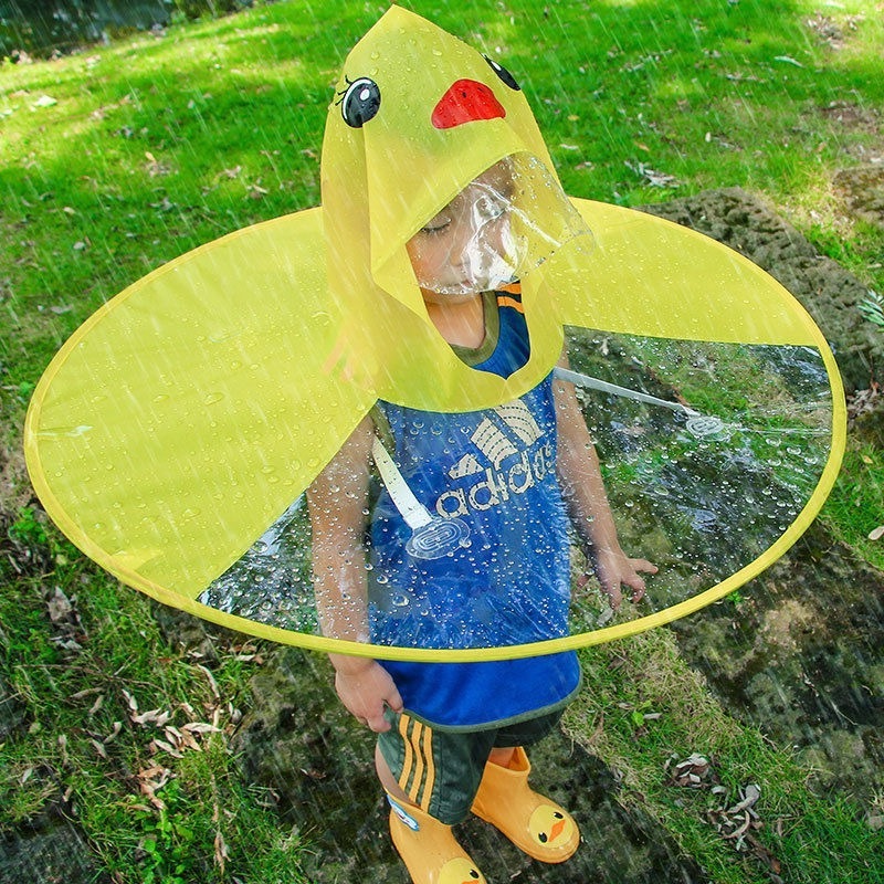 Hot Selling PVC Ufo Kids Umbrella Hat Cartoon Duck Raincoat Children Toddler Rainwear for Boys Girls