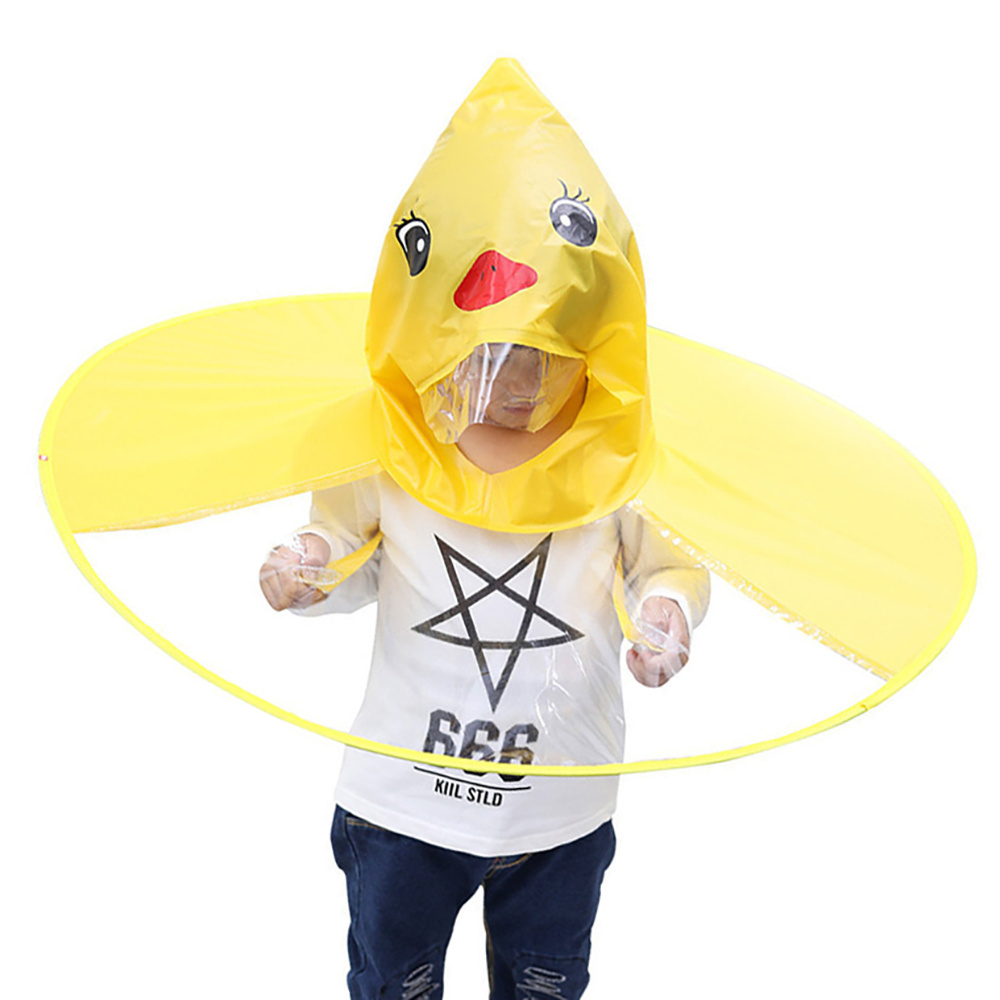 Hot Selling PVC Ufo Kids Umbrella Hat Cartoon Duck Raincoat Children Toddler Rainwear for Boys Girls