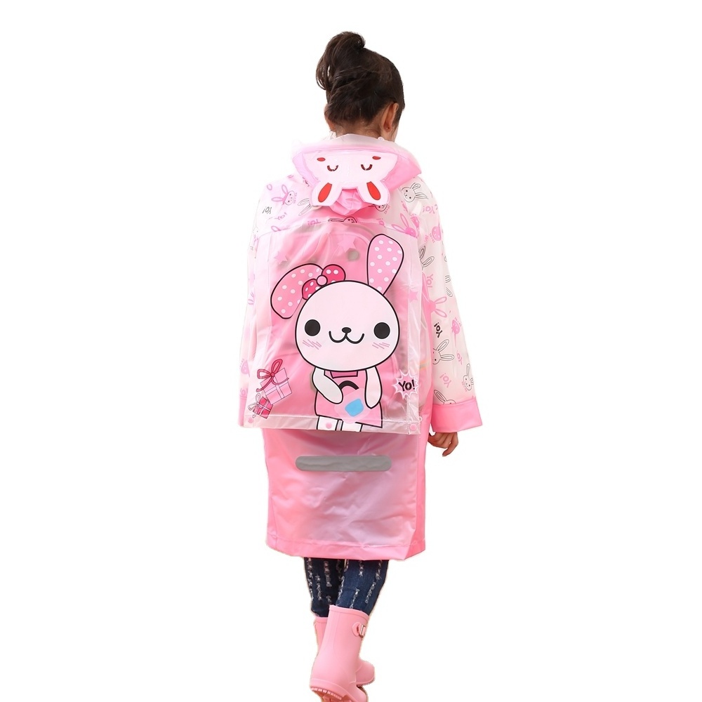 Pretty Disposable Plastic Backpack Raincoats For Children