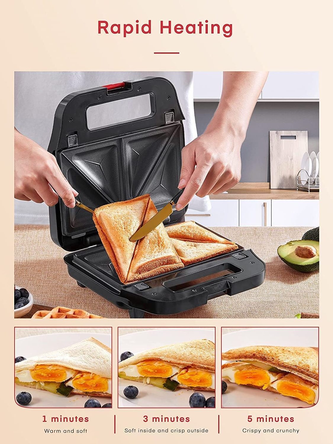 Maibo 2023 New Portable Mini Round Non-Stick 2 Slice Grill Sandwich Maker Toaster 700W