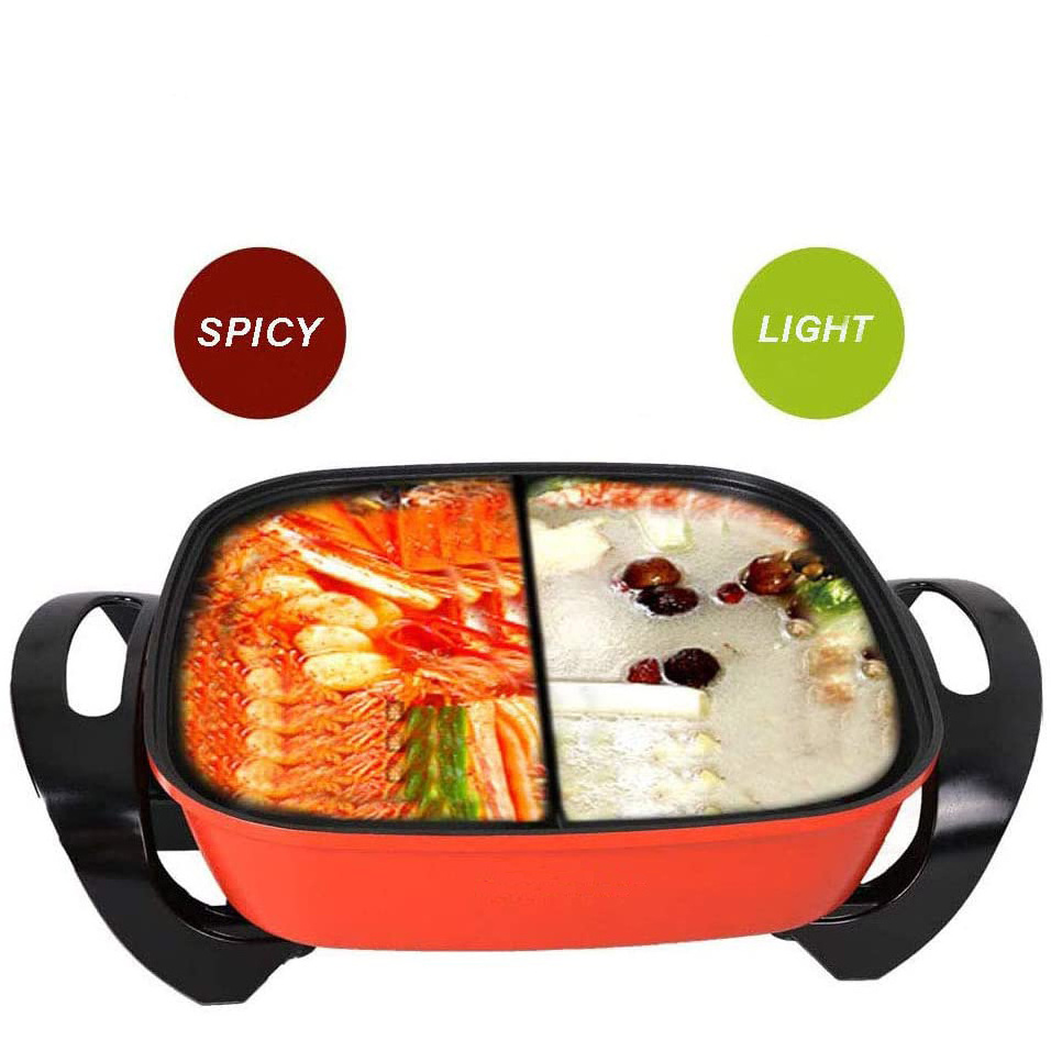 Maibo Hot Sales  Electric Hot Pot Shabu Shabu Hot Pot with Divider Hot Pot Electric Large Hotpot with Glass Lid 1600W