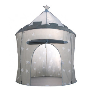 Cute gray star print indoor and outdoor play game princess house toy tent kids castle