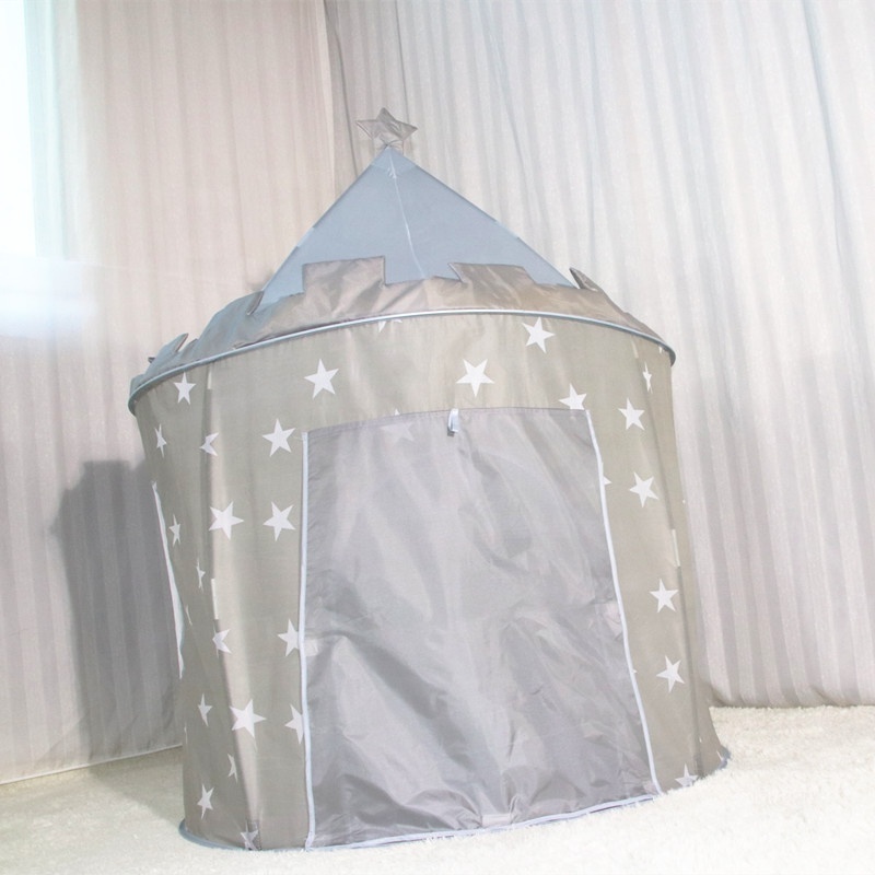 Cute gray star print indoor and outdoor play game princess house toy tent kids castle