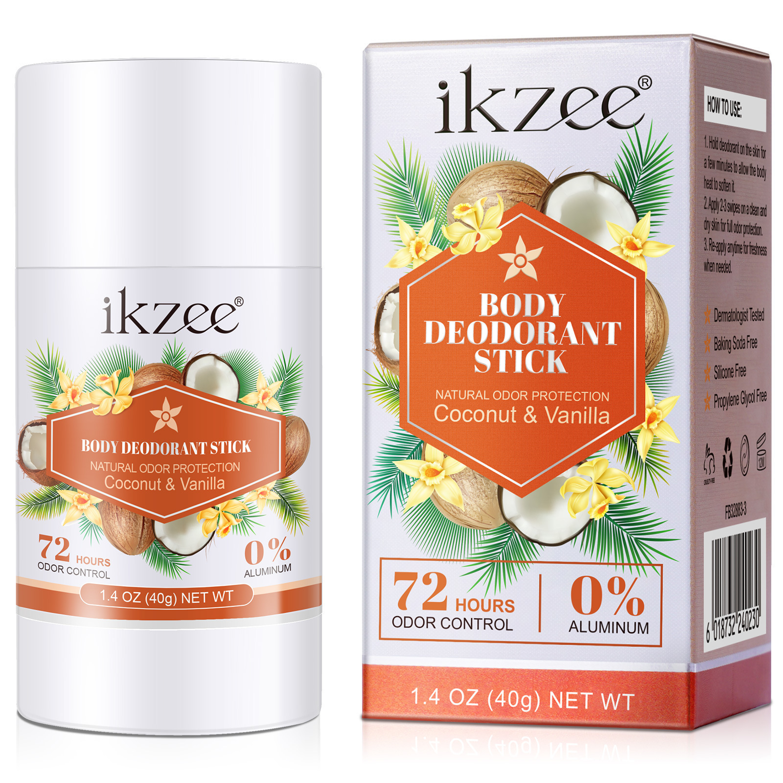 ikzee Organic Vegan Whole Body Balm Deodorant Stick Smooth Solid Cream Coconut Cucumber Underarm Deodorant Stick for Full Body