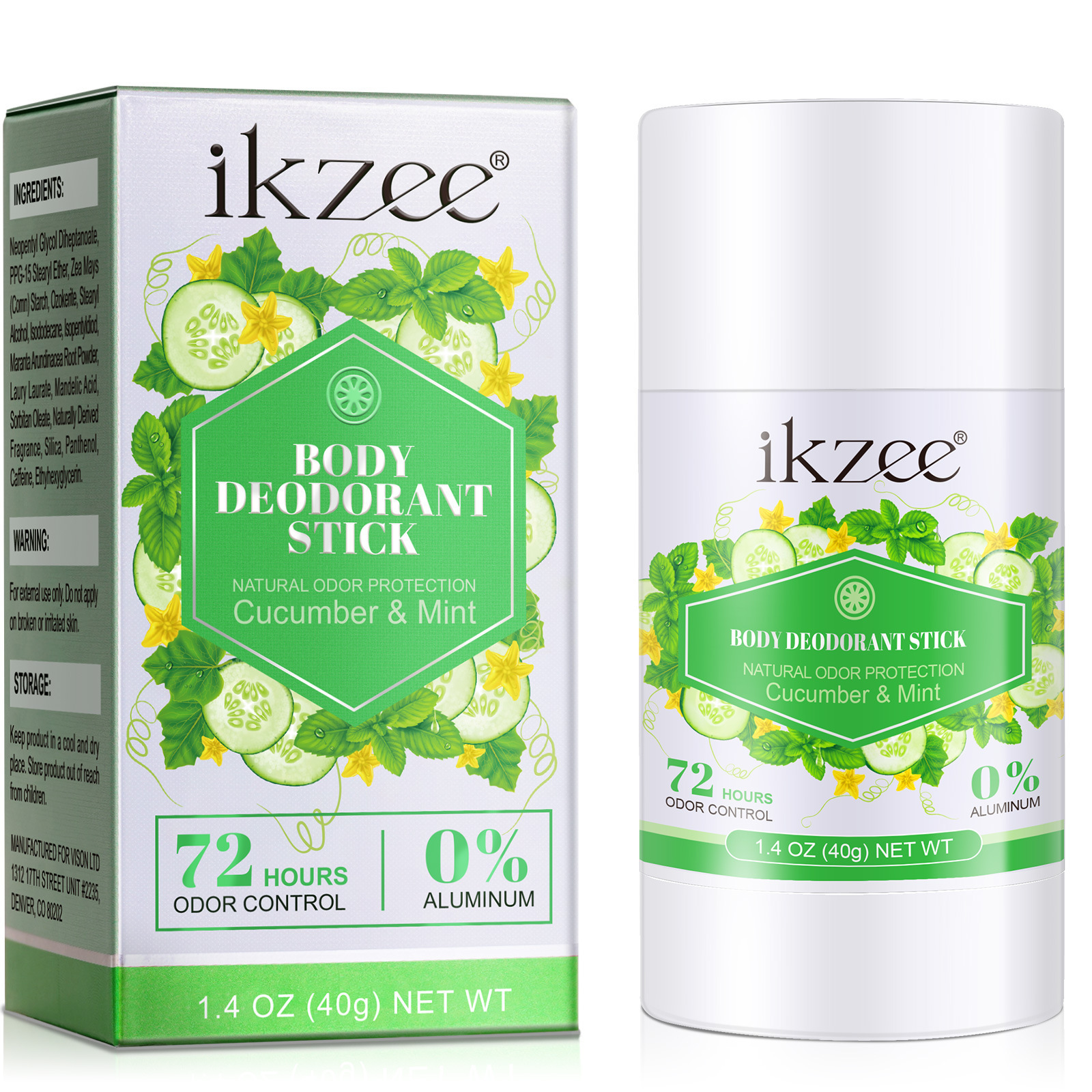 ikzee Organic Vegan Whole Body Balm Deodorant Stick Smooth Solid Cream Coconut Cucumber Underarm Deodorant Stick for Full Body