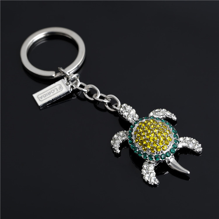 Animal 3D Mini Turtle Tortoise Keychain Key Ring Metal Rhinestone Sea Turtle Keyring for Souvenirs Gifts