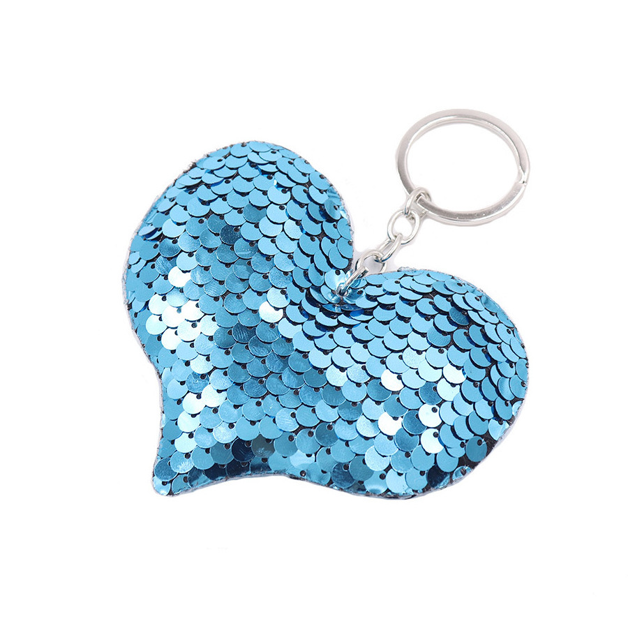 New double sided reflective sequin love keychain heart shaped sequin bag pendant car keychain