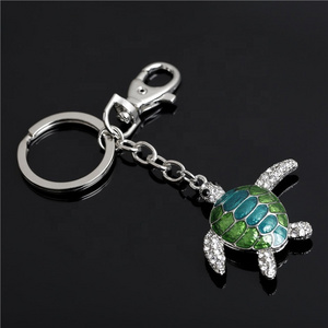 Animal 3D Mini Turtle Tortoise Keychain Key Ring Metal Rhinestone Sea Turtle Keyring for Souvenirs Gifts