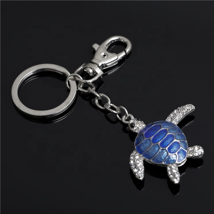 Animal 3D Mini Turtle Tortoise Keychain Key Ring Metal Rhinestone Sea Turtle Keyring for Souvenirs Gifts