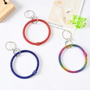 Bling crystal silicone wrist key ring women bangle bracelet circle car key chain glitter rhinestone silicone wristlet keychain