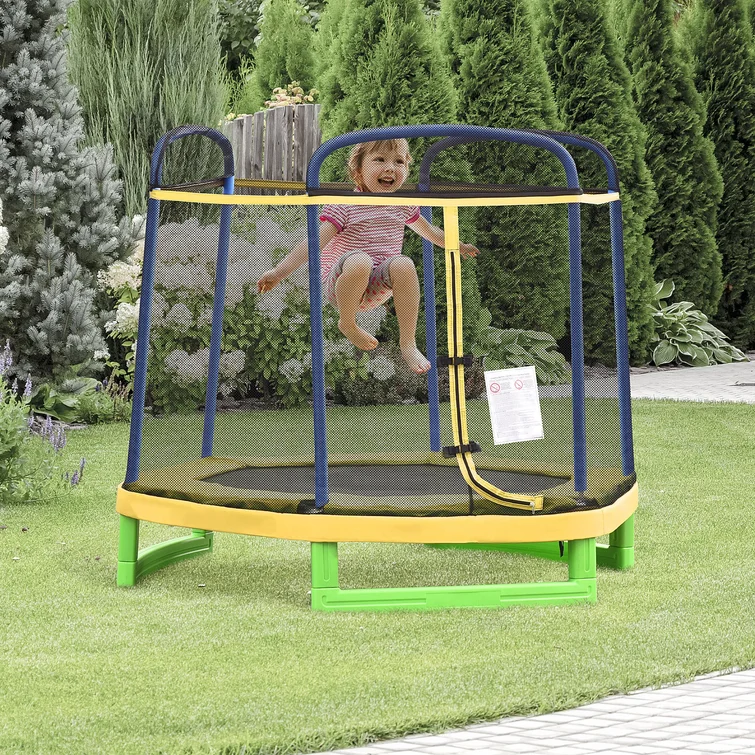 7FT Kids Trampoline Indoor Bouncer Jumper W/ Security Enclosure Net Spring Gym Play Children For 3-12 Years Old