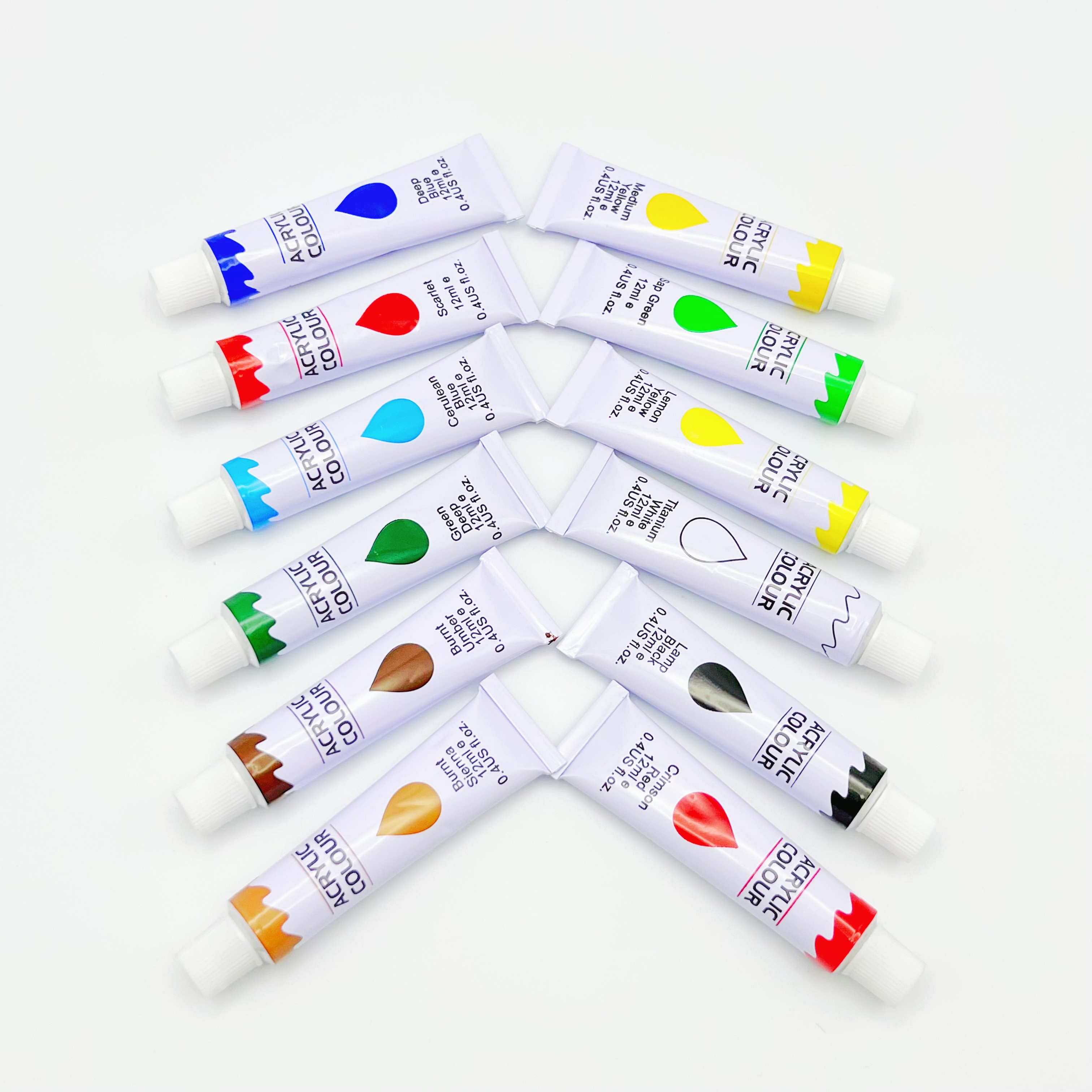 12 Colors 12ml Acrylic Paint Set Plastic Tube Paint for Kids on Canvas Glass Paper