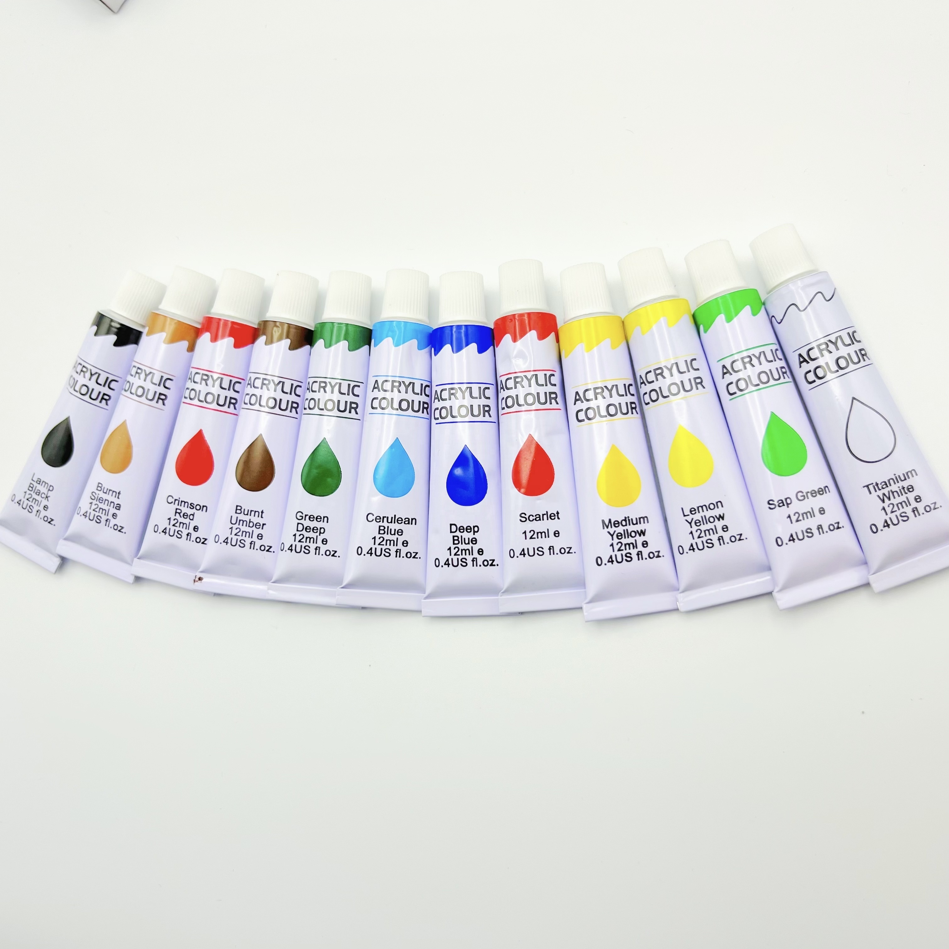 12 Colors 12ml Acrylic Paint Set Plastic Tube Paint for Kids on Canvas Glass Paper