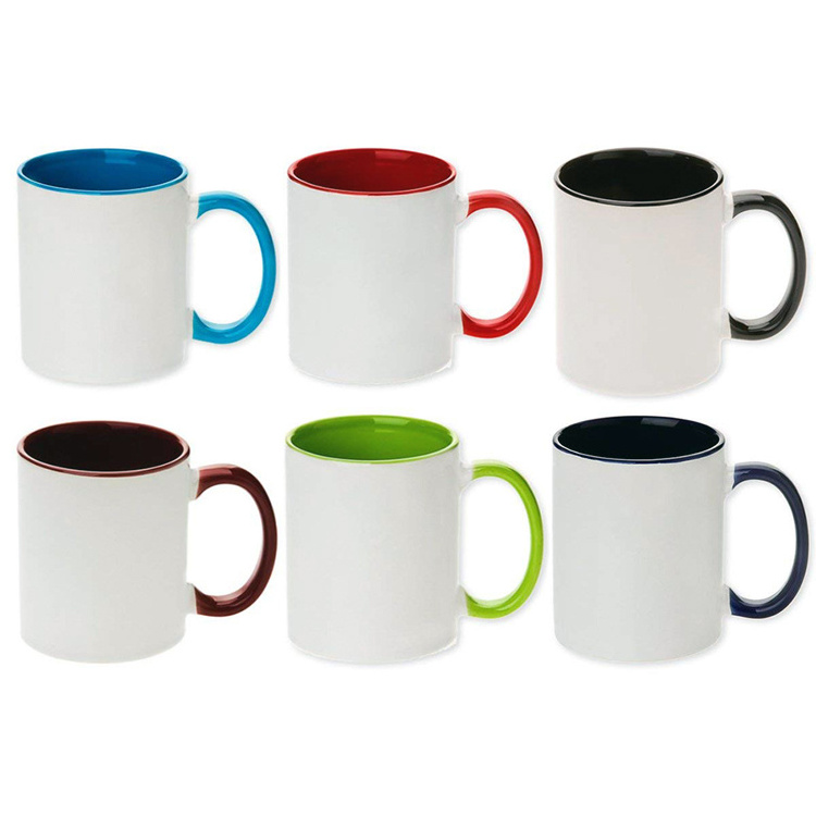 USA Warehouse Inner Color Mug Wholesale Custom Two Tone Mug Ceramic Cups 11oz Handle Solid color Inside Sublimation Printing mug