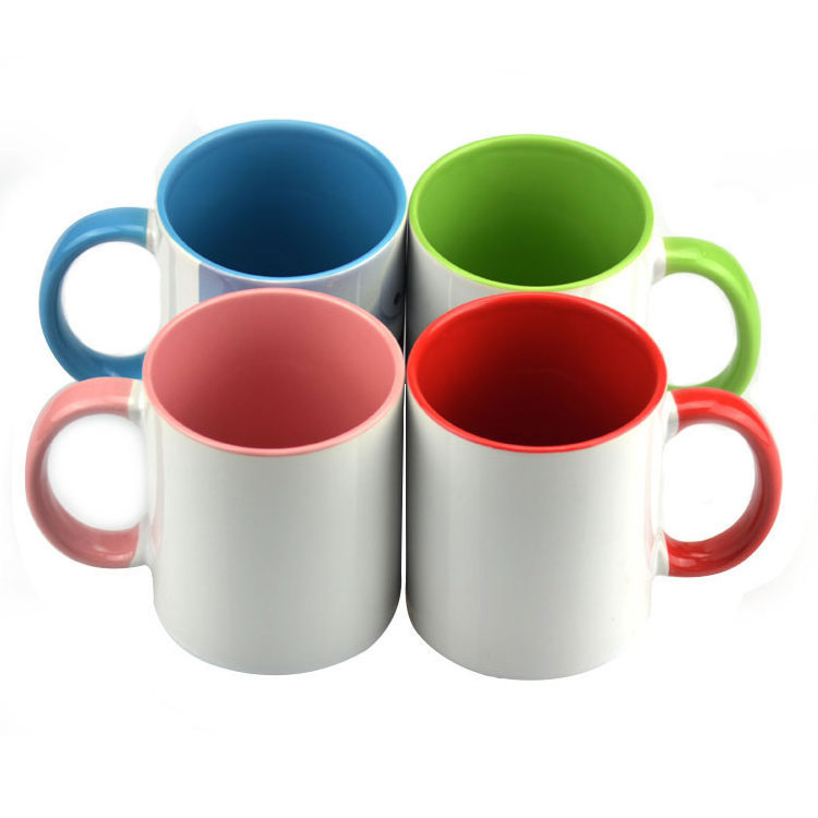 USA Warehouse Inner Color Mug Wholesale Custom Two Tone Mug Ceramic Cups 11oz Handle Solid color Inside Sublimation Printing mug