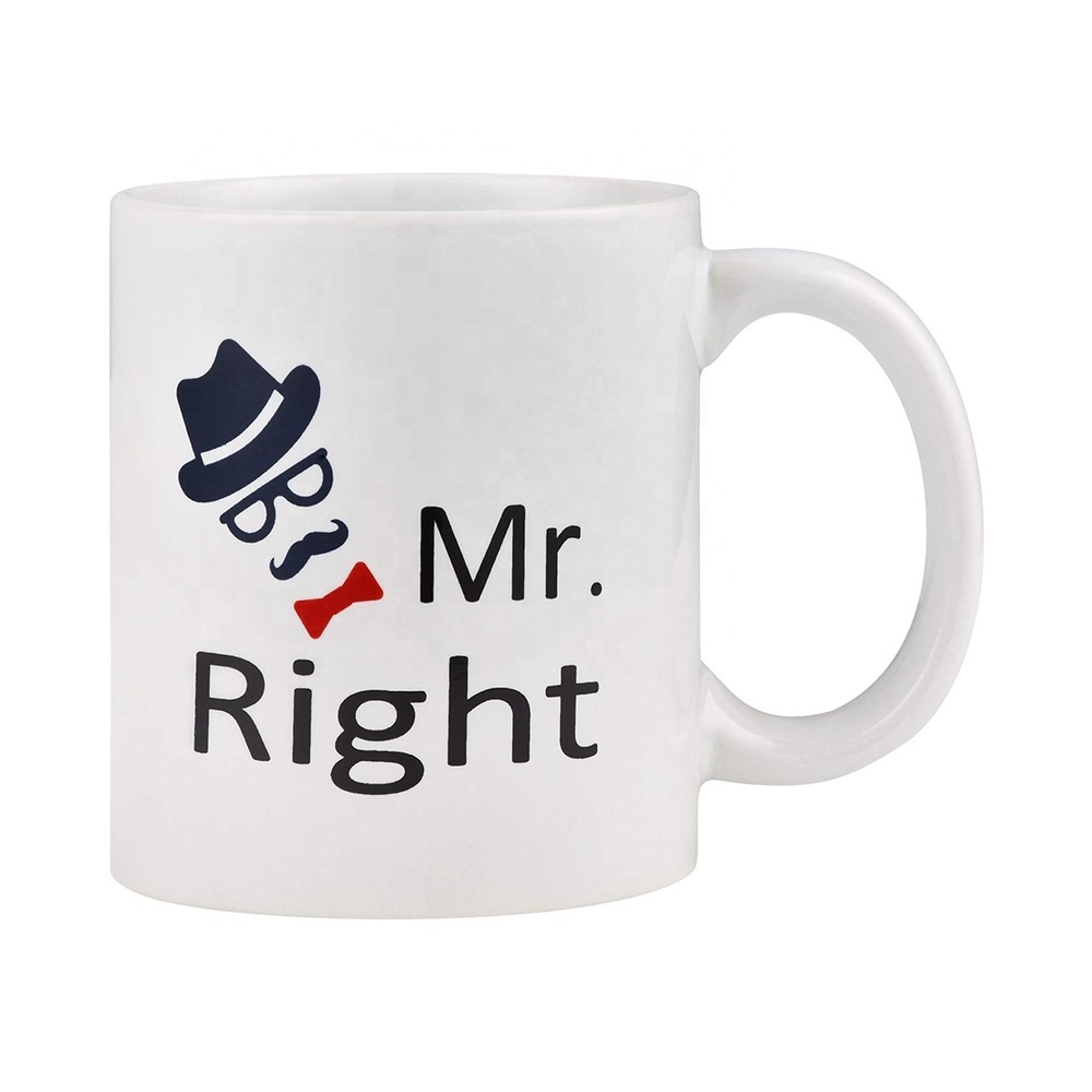 Couple Luxury Coffee Mug Mr Right and Mrs Right Couple Cup Novelty Gift Present Set of Mug for Valentine Day