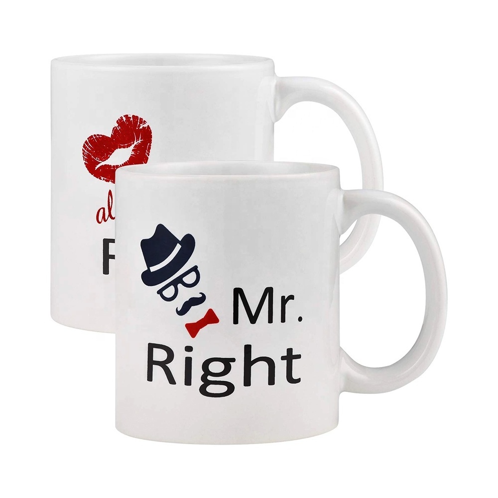 Couple Luxury Coffee Mug Mr Right and Mrs Right Couple Cup Novelty Gift Present Set of Mug for Valentine Day