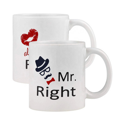 Couple Luxury Coffee Mug Mr Right and Mrs Right Couple Cup Novelty Gift Present Set of Mug for Valentine Day