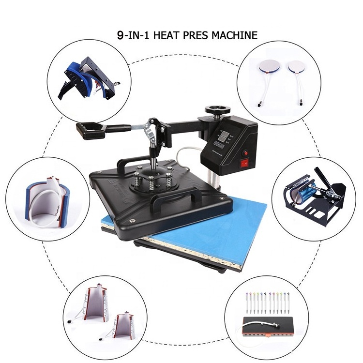 9 in 1 Combo Sublimation Machine Mug Plate Hat Frame Phone Case T-shirt Printer Pillow Puzzles Case Jersey Pen Printing Press