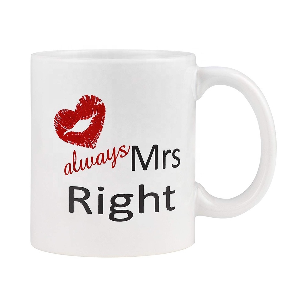 Couple Luxury Coffee Mug Mr Right and Mrs Right Couple Cup Novelty Gift Present Set of Mug for Valentine Day