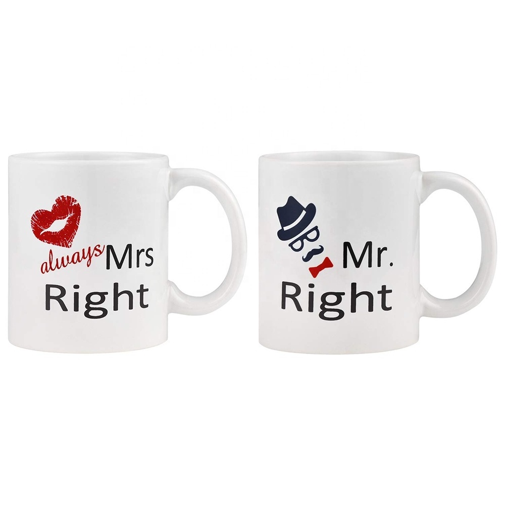 Couple Luxury Coffee Mug Mr Right and Mrs Right Couple Cup Novelty Gift Present Set of Mug for Valentine Day