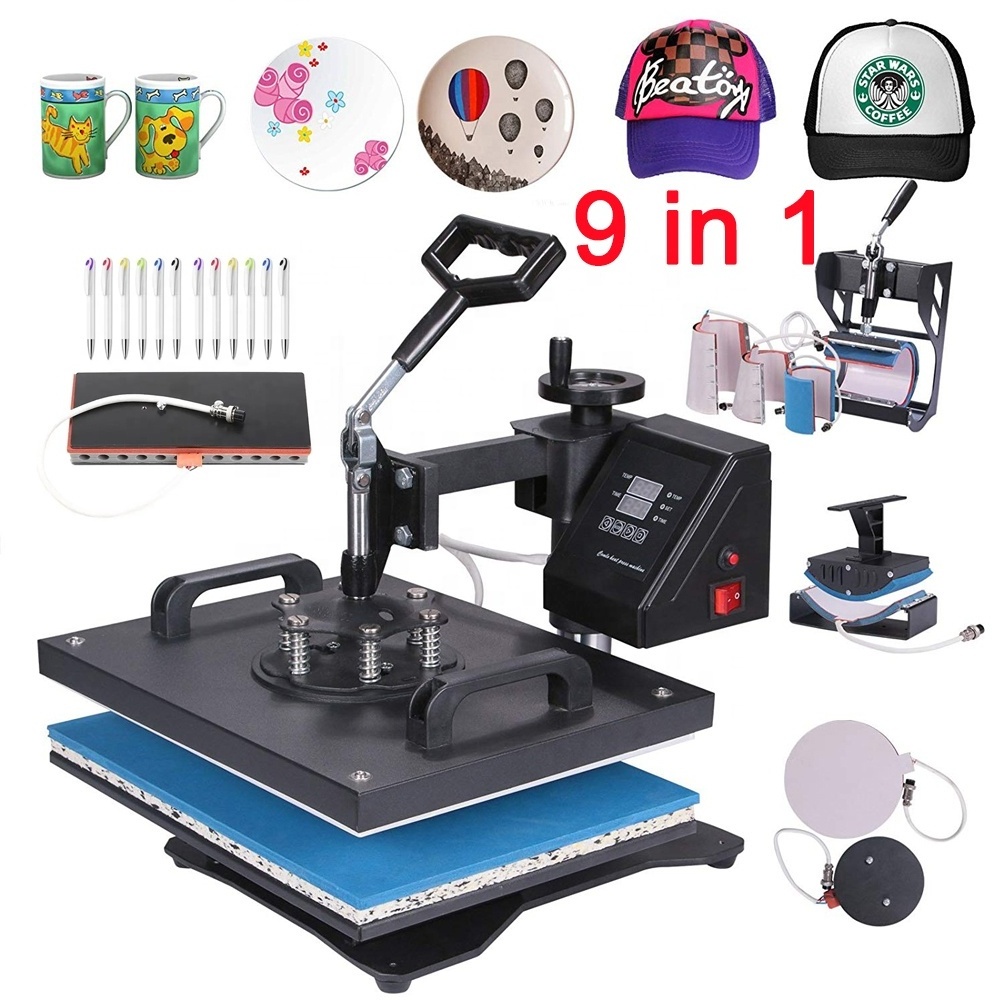 9 in 1 Combo Sublimation Machine Mug Plate Hat Frame Phone Case T-shirt Printer Pillow Puzzles Case Jersey Pen Printing Press