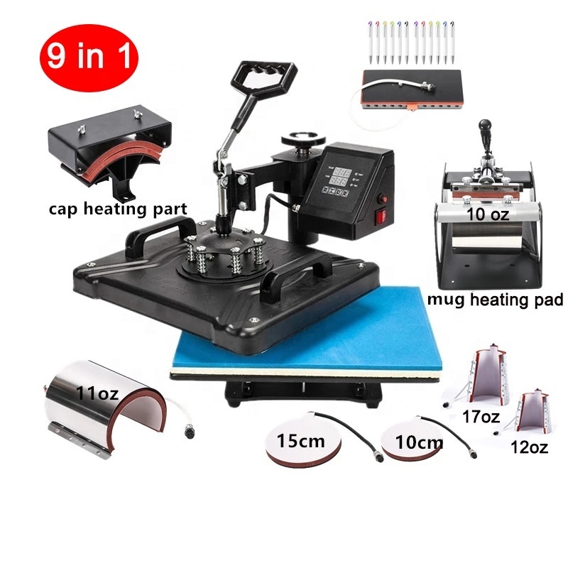 9 in 1 Combo Sublimation Machine Mug Plate Hat Frame Phone Case T-shirt Printer Pillow Puzzles Case Jersey Pen Printing Press