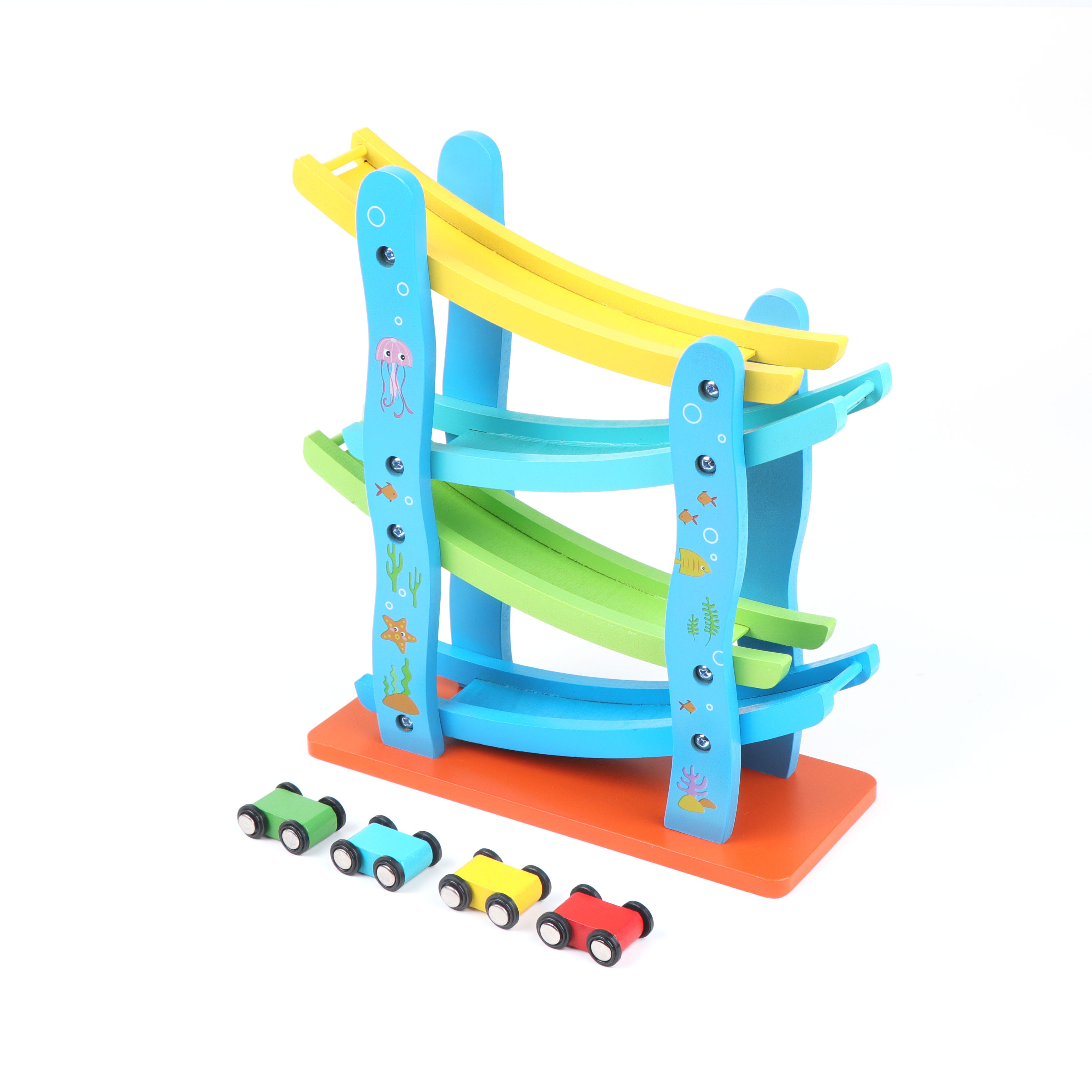 Wooden Children Indoor Slide rail car Game Motor Racing Track Toy Run Educational Toys For Kids