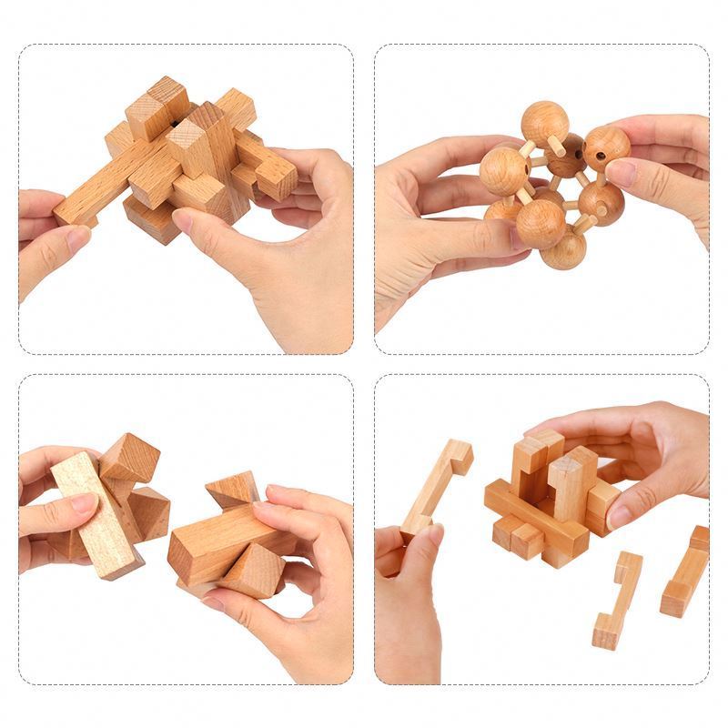 New design MINI 3D natural IQ wooden puzzle IQ game Interlocking Luban Lock for brain teaser