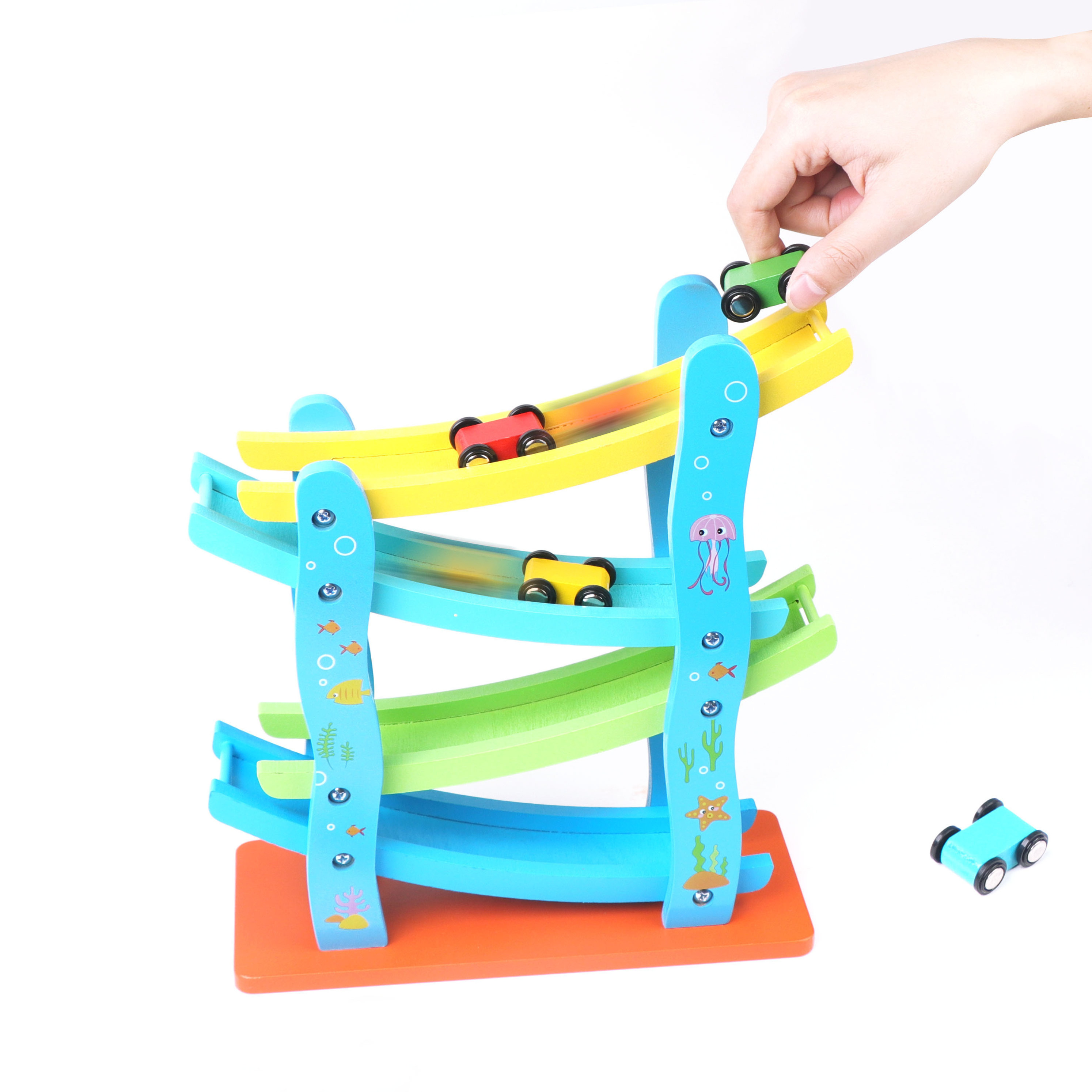 Wooden Children Indoor Slide rail car Game Motor Racing Track Toy Run Educational Toys For Kids