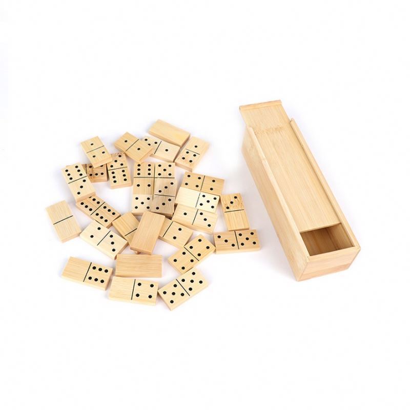 OEM Bamboo Mini Travel Set Of Double Six 28 Dominoes Storage Slide Box