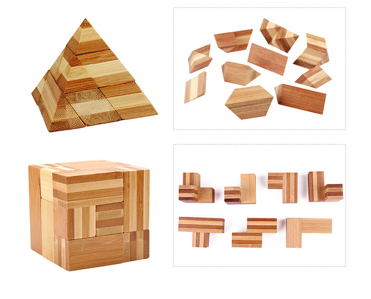 Montessori toy block Wooden  Education Bamboo puzzle brain Game Educational Wooden 3D IQ puzzle for kids