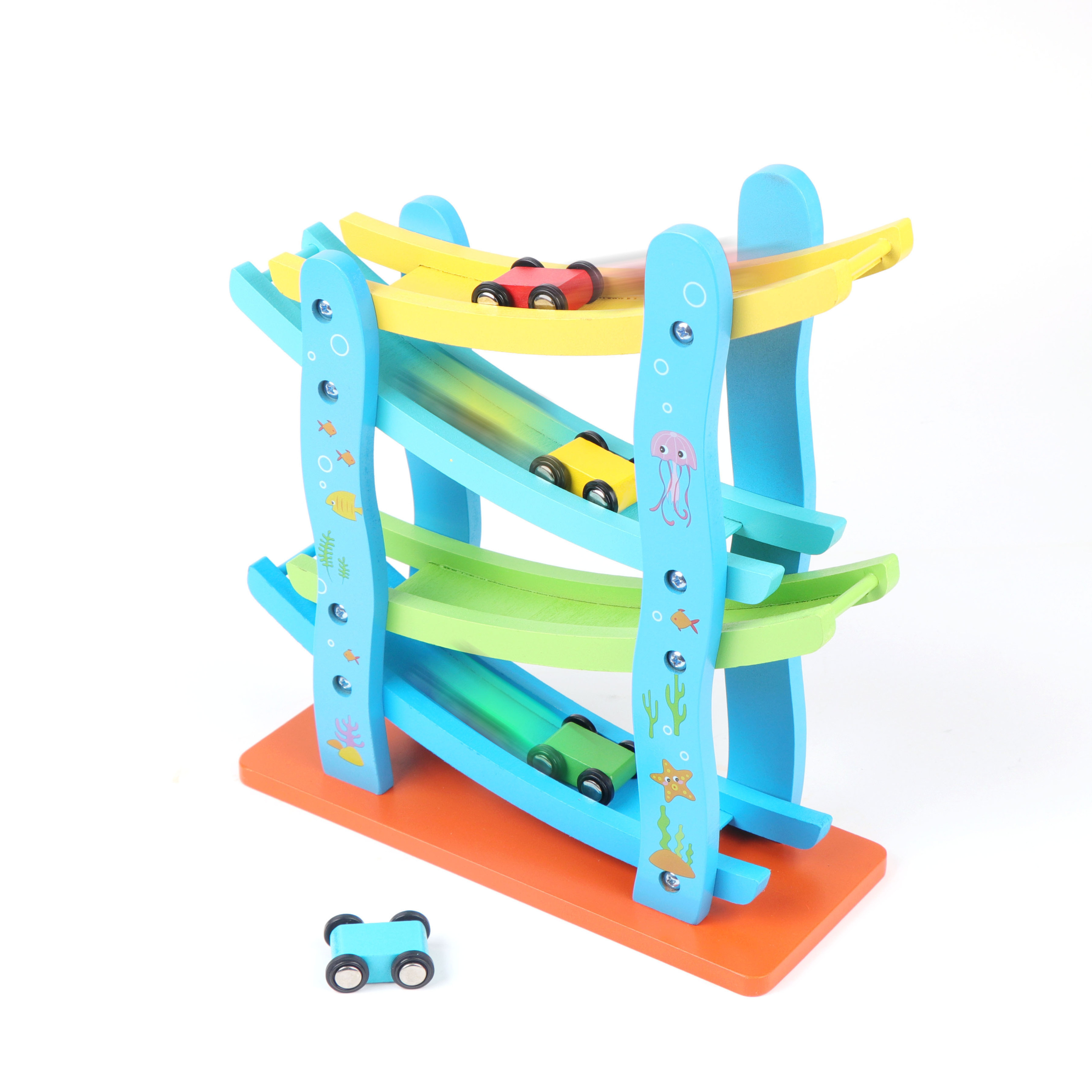 Wooden Children Indoor Slide rail car Game Motor Racing Track Toy Run Educational Toys For Kids