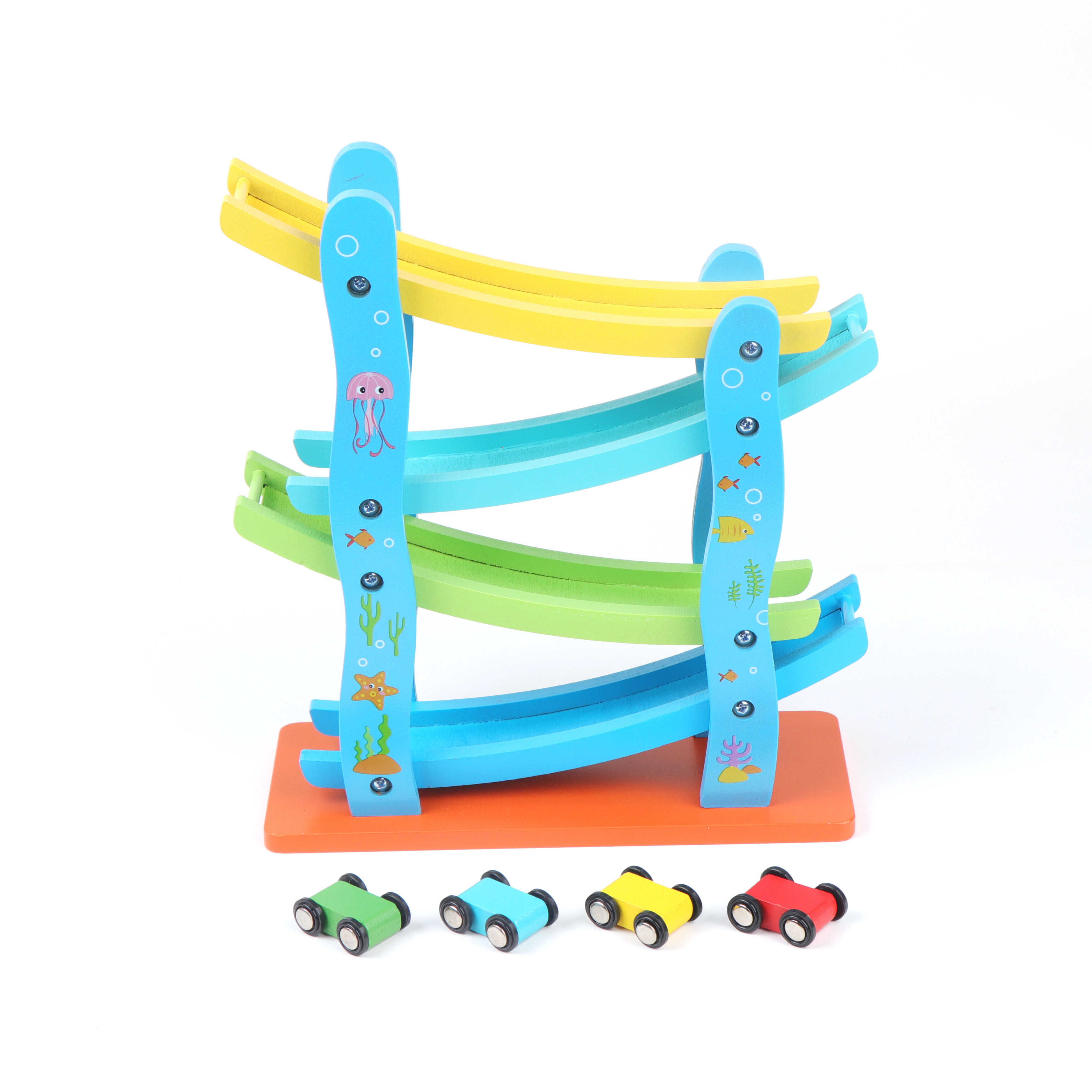 Wooden Children Indoor Slide rail car Game Motor Racing Track Toy Run Educational Toys For Kids