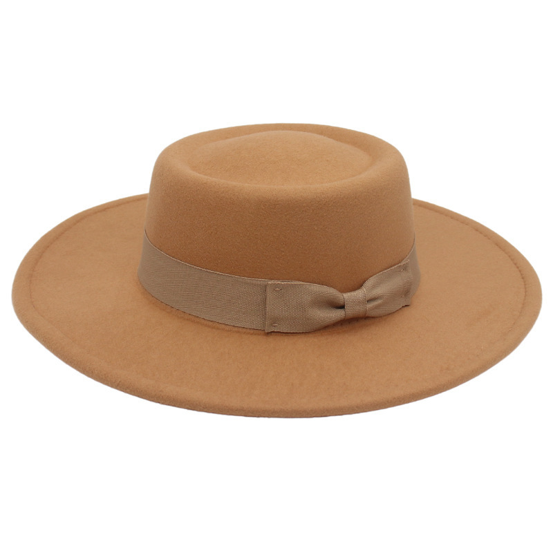 MOTE-GS091 Korean Version Cashwool Hat With Bowtie Dome Wide Brim Fashion Casual Woolen Felt Hat