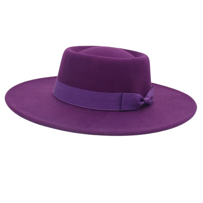 MOTE-GS091 Korean Version Cashwool Hat With Bowtie Dome Wide Brim Fashion Casual Woolen Felt Hat