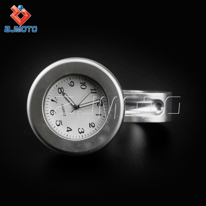 Motorcycle Handlebar Mount Clock Chrome White Dial Clock Watch For Harley Cruiser Chopper Custom with 7/8 to 1 Inch Handlebar