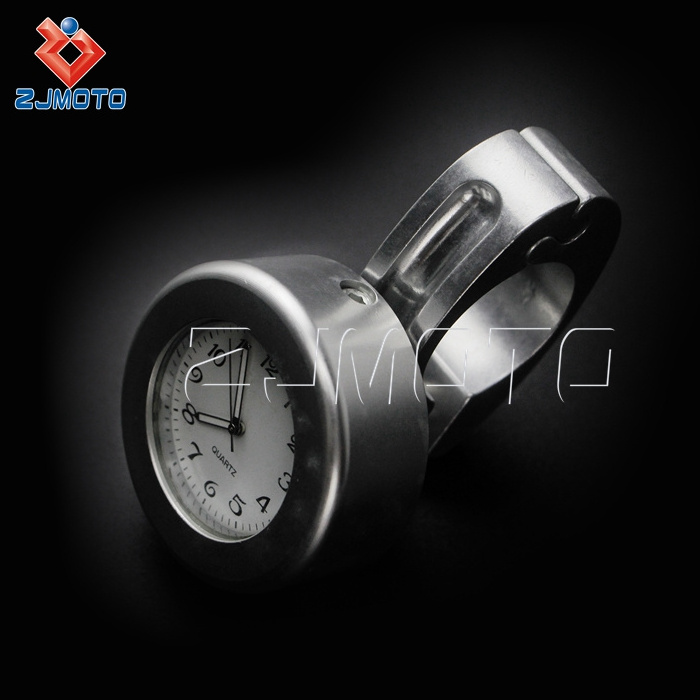 Motorcycle Handlebar Mount Clock Chrome White Dial Clock Watch For Harley Cruiser Chopper Custom with 7/8 to 1 Inch Handlebar