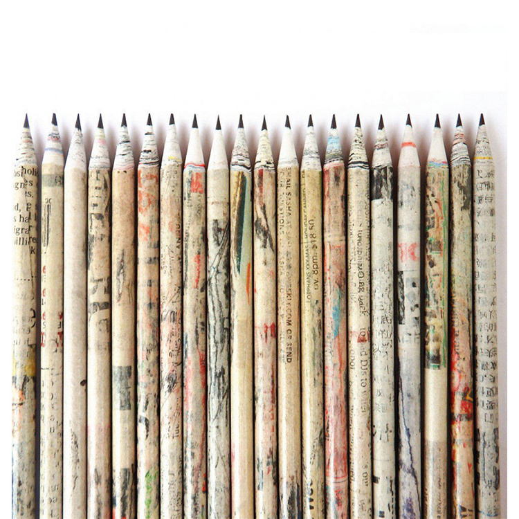 Low Moq High Quality Eco Recycled Round Newspaper Pencils News Paper Pencils For Writing Drawing