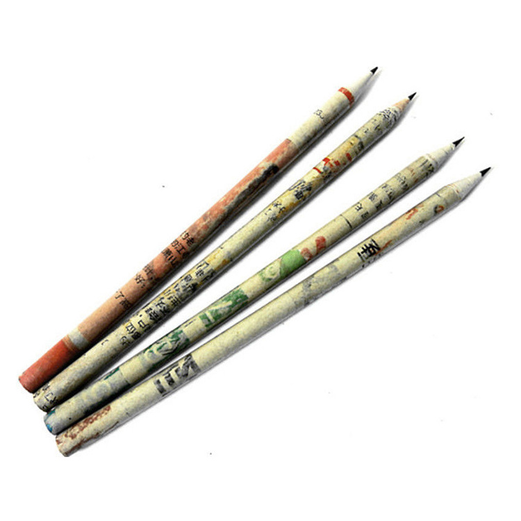 Low Moq High Quality Eco Recycled Round Newspaper Pencils News Paper Pencils For Writing Drawing