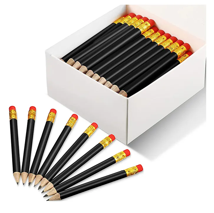 factory customized branded pencils bulk high quality office round pre-sharpened short golf wooden black pencil and logo