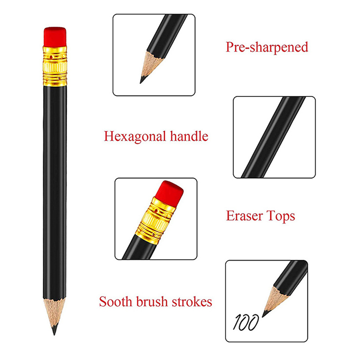 factory customized branded pencils bulk high quality office round pre-sharpened short golf wooden black pencil and logo