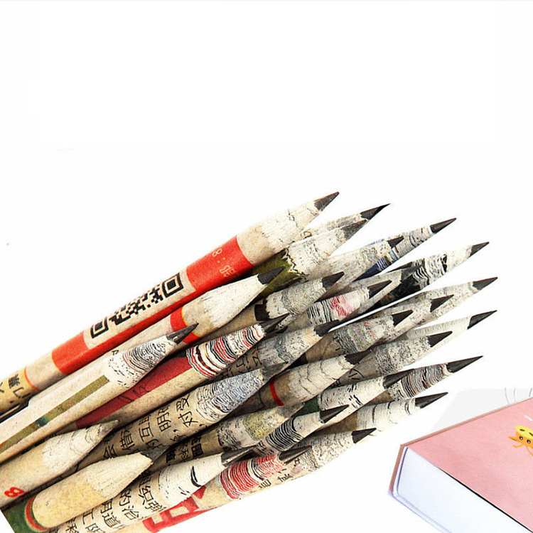 Low Moq High Quality Eco Recycled Round Newspaper Pencils News Paper Pencils For Writing Drawing